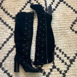 Vince Camuto Black Suede Lace Up Knee High Boots 9.5